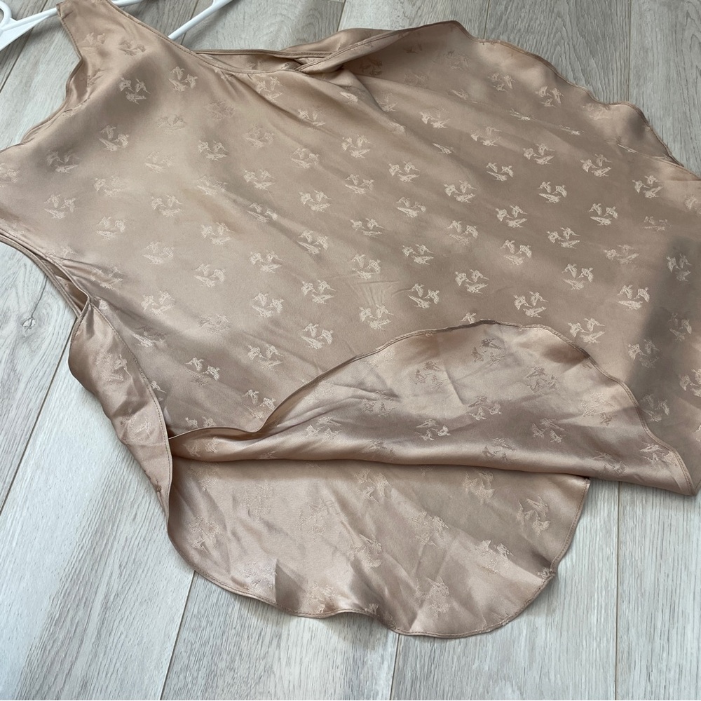 Billy Reid Blouse silk v neck printed sleeveless satin womens Tan (small) chic - Picture 6 of 6